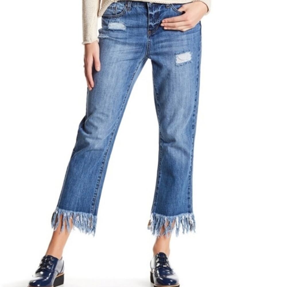 Ashley Mason Fringe Hem Distressed Jeans Women's Size 28